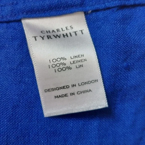 Charles Tyrwhitt Linen Shirt Men's Small Blue Slim Fit Long Sleeve Button Down - Picture 7 of 8